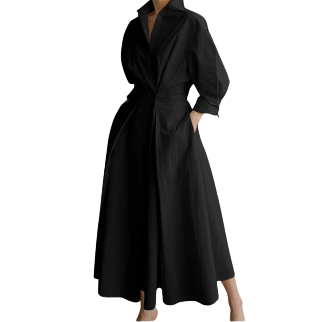 Collared Button Front Twist Waist Puff Sleeve A-Line Maxi Dress 3