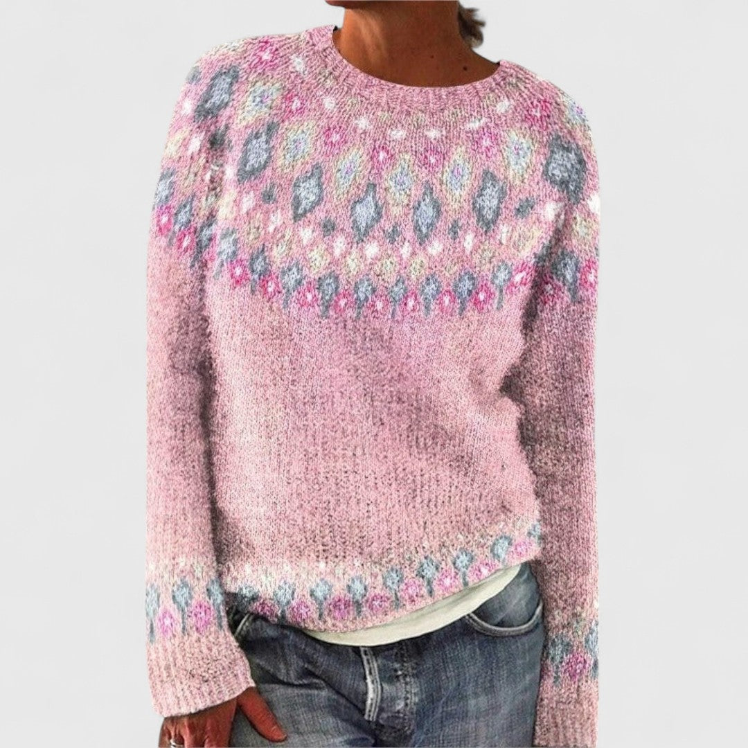 Fair Isle Crew Neck Long Sleeve Knit Sweater