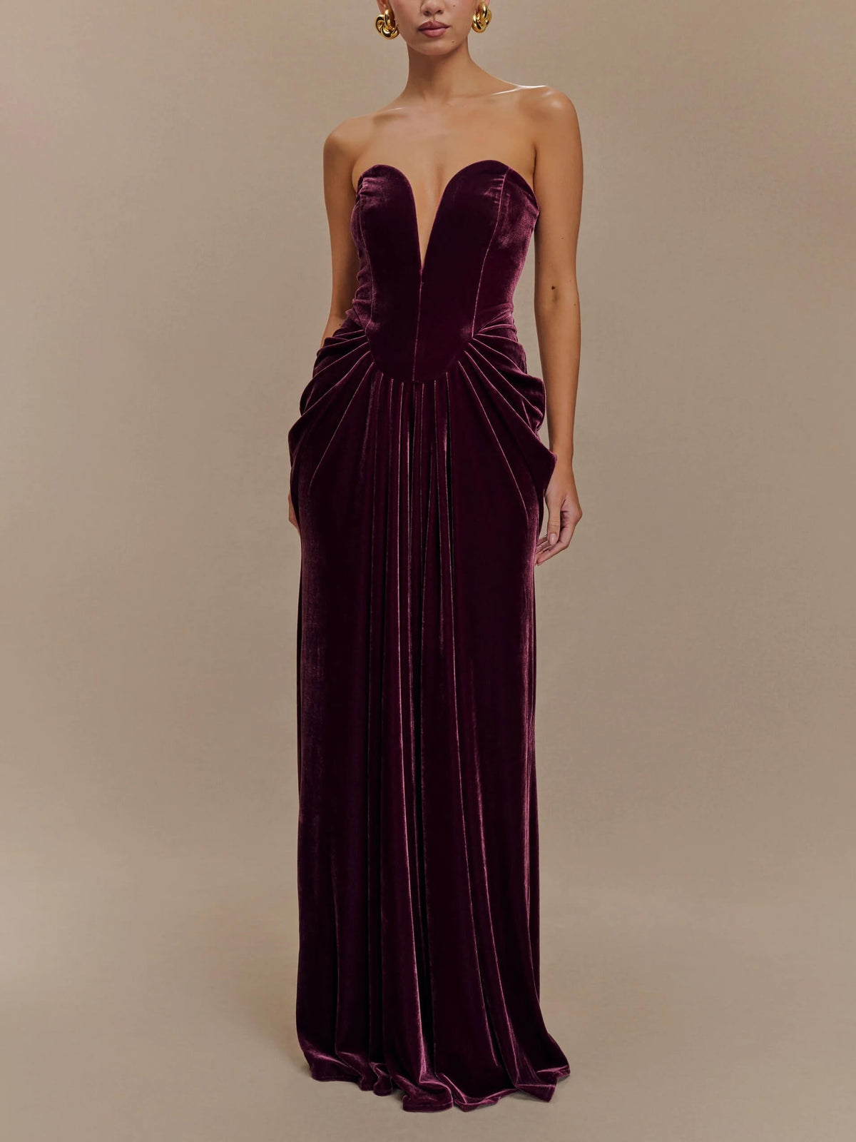 Strapless Velvet Maxi Dress - Plum - View 2