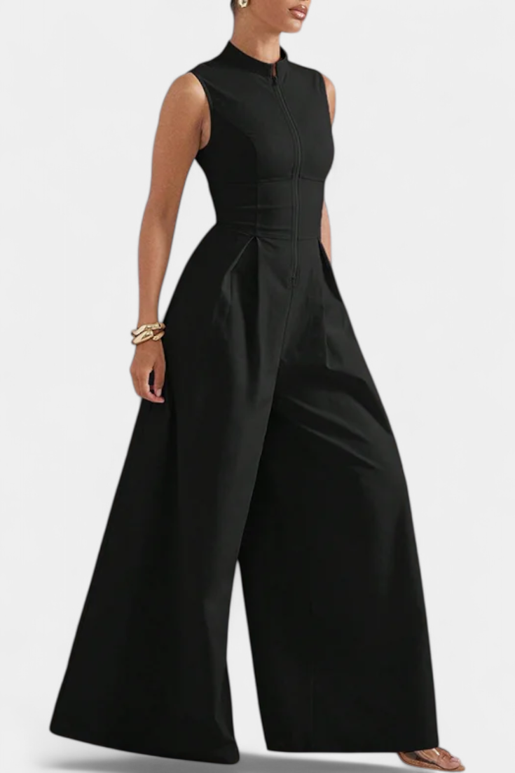 Deep V-Neck Sleeveless Pleated Wide Leg Jumpsuit 5