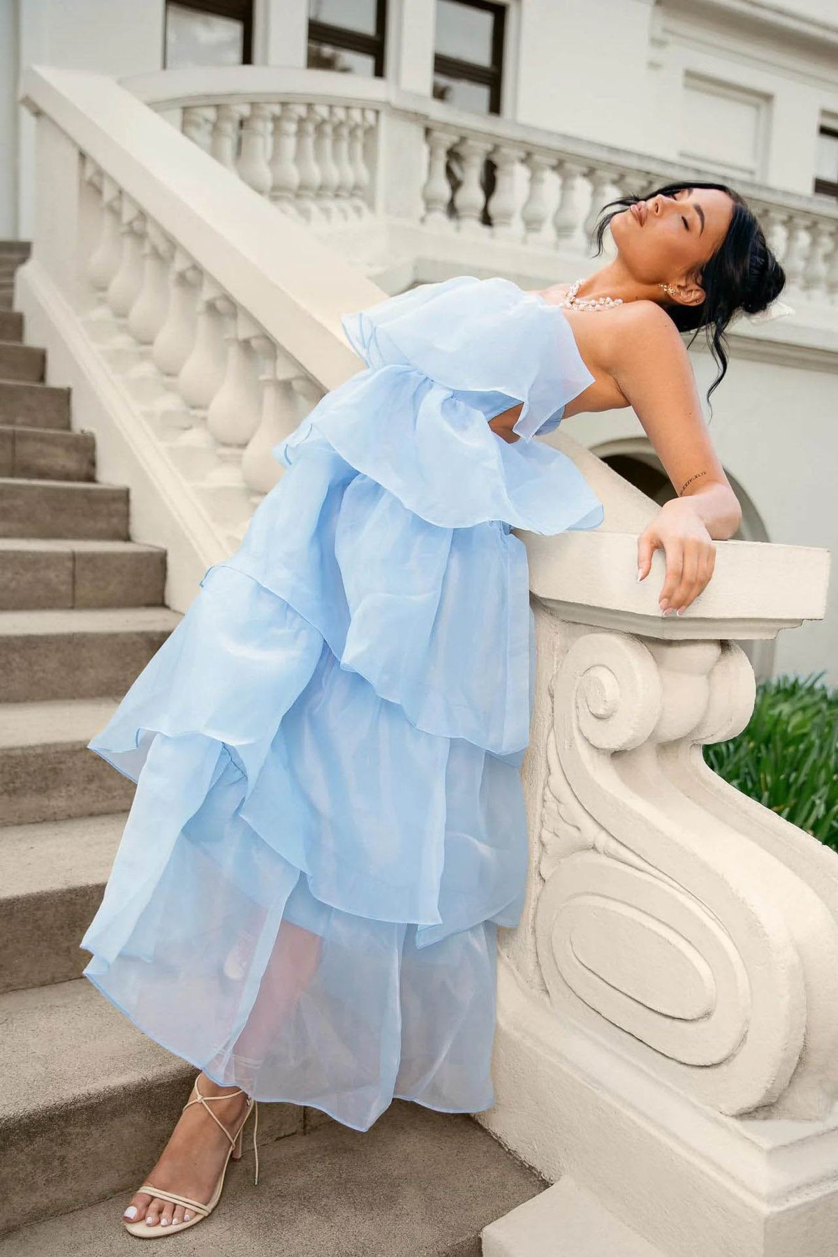 Strapless Backless Tiered Ruffle Organza Maxi Dress - View 4
