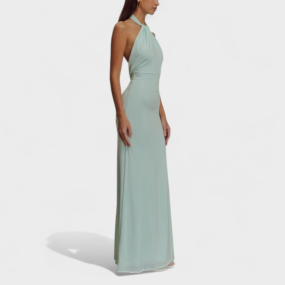 Twist Halter Neck Ruched Backless Maxi Dress 2