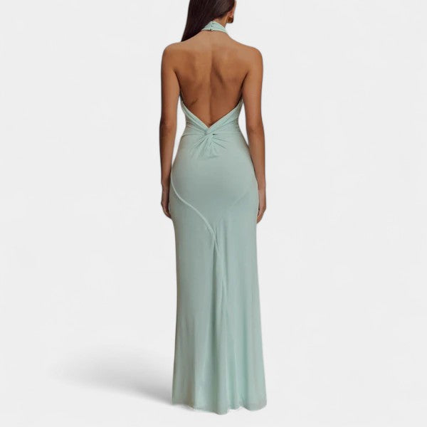 Halter Neck Ruched Backless Bodycon Maxi Gown 2