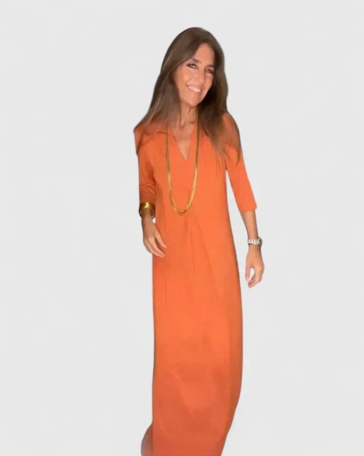 Deep V-Neck Three Quarter Sleeve A-Line Maxi Dress 5