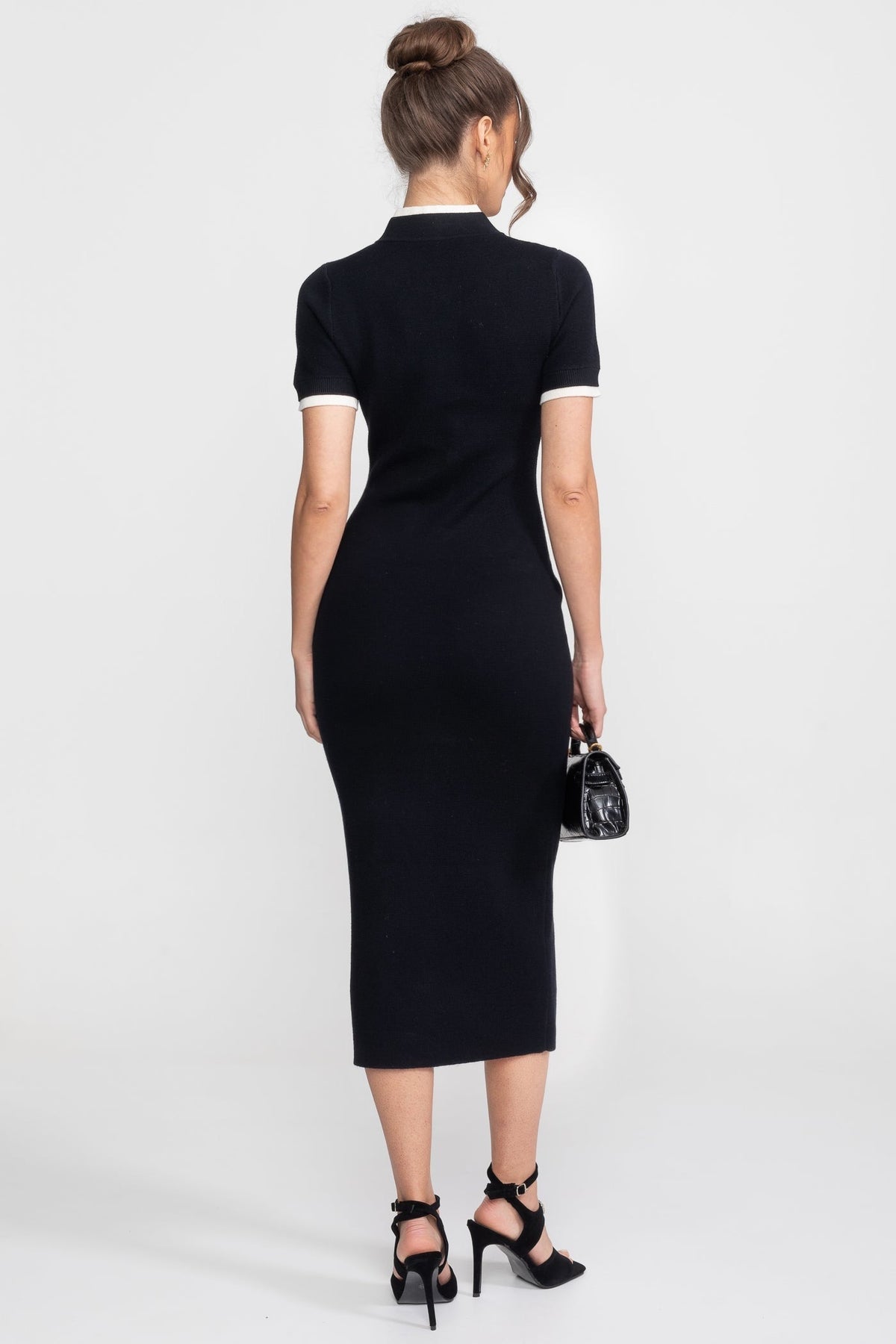 Ribbed Knit Midi Dress - Black - View 5