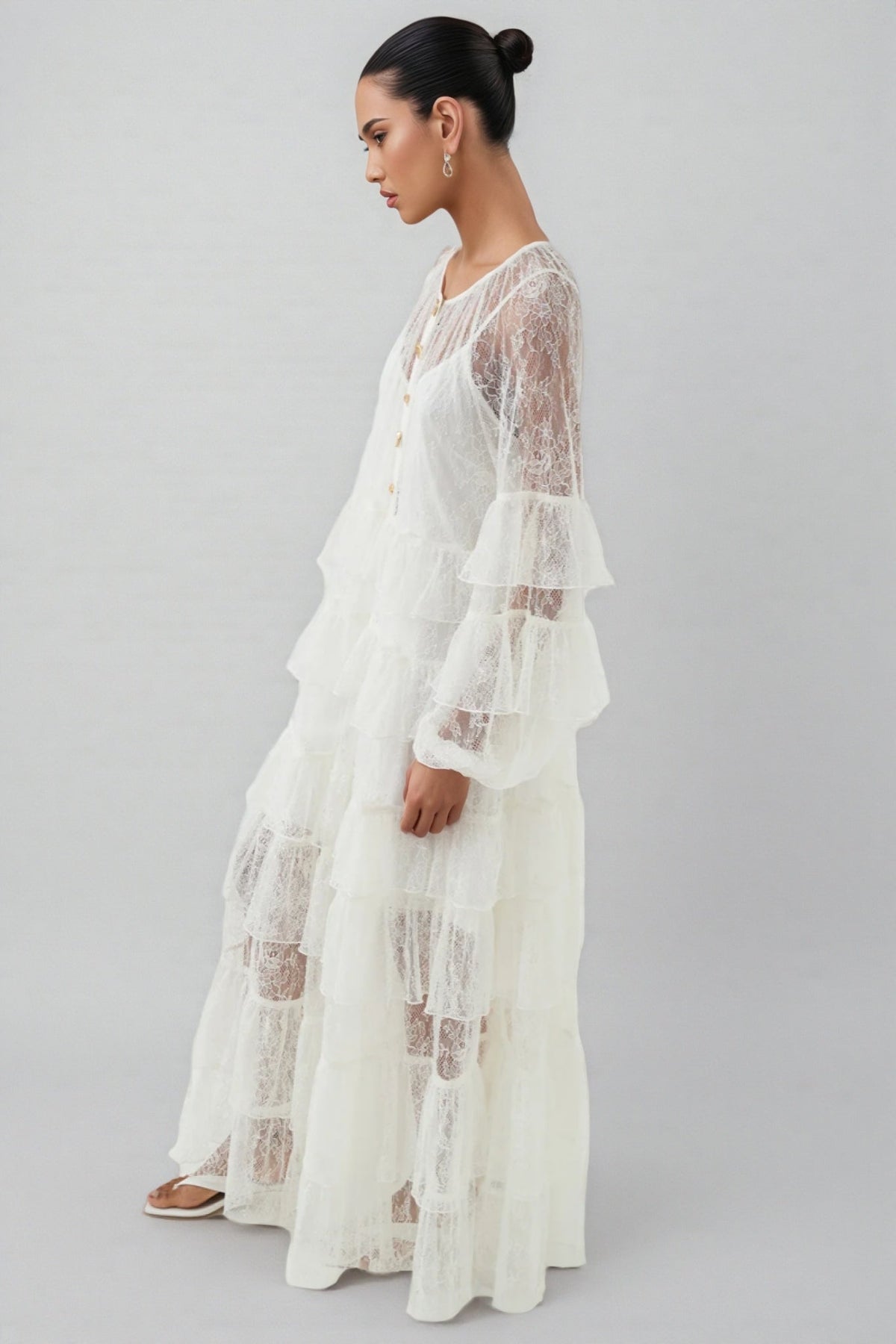 Wintk White Round Neck Lace Maxi Dress - View 4