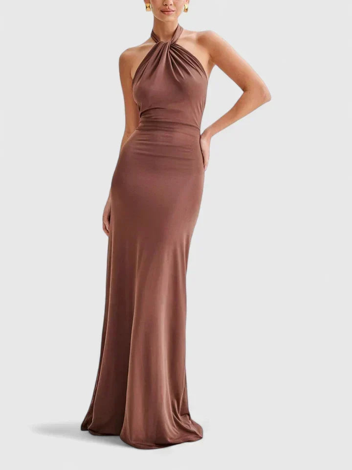 Twist Halter Neck Backless Floor Length Maxi Gown 3