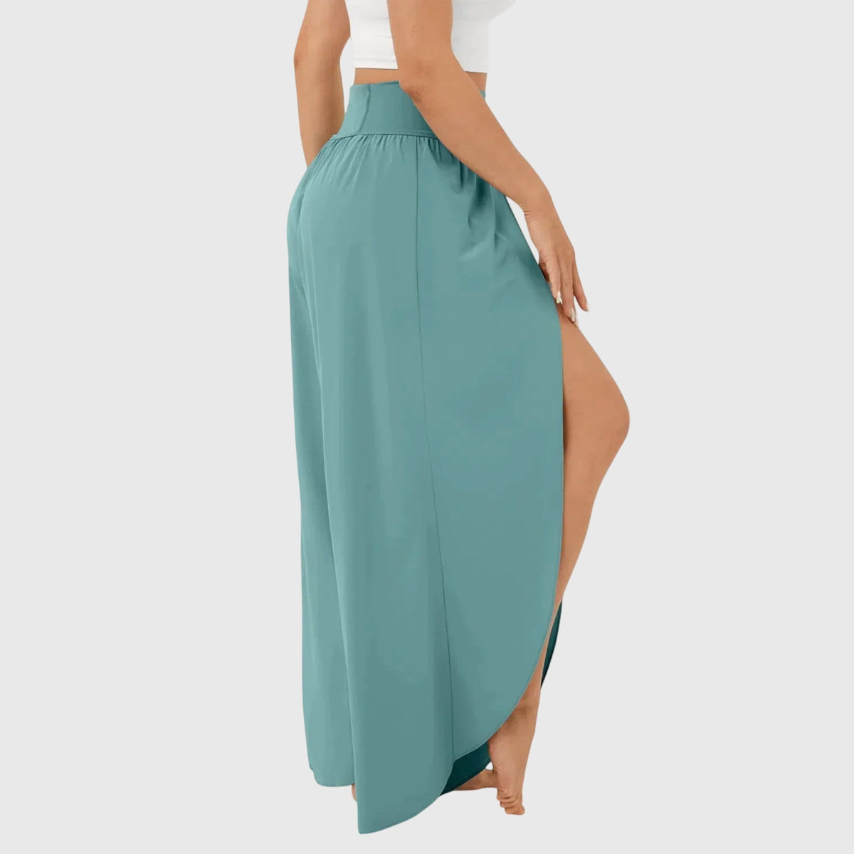 High Waist Split Front Layered Wide Leg Palazzo Pants 3