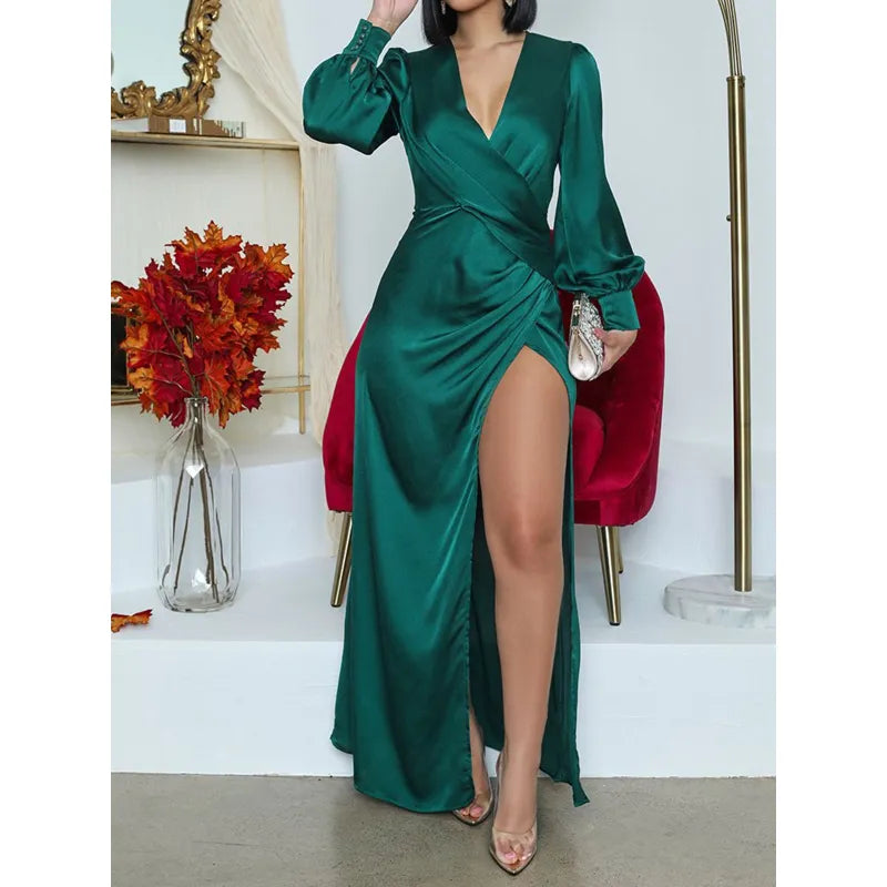 Alejandra Premium Dark Green Satin Midi Dress Wardrobe Essential - View 5