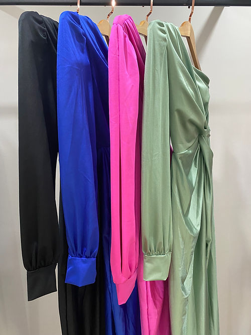 Satin One Shoulder Split Cape Long Sleeve Twist Waist Ruched High Split Maxi Gown 32