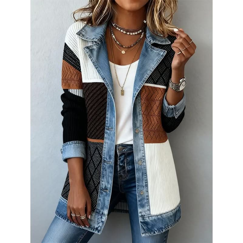 Denim Contrast Corduroy Lapel Button Front Jacket 2
