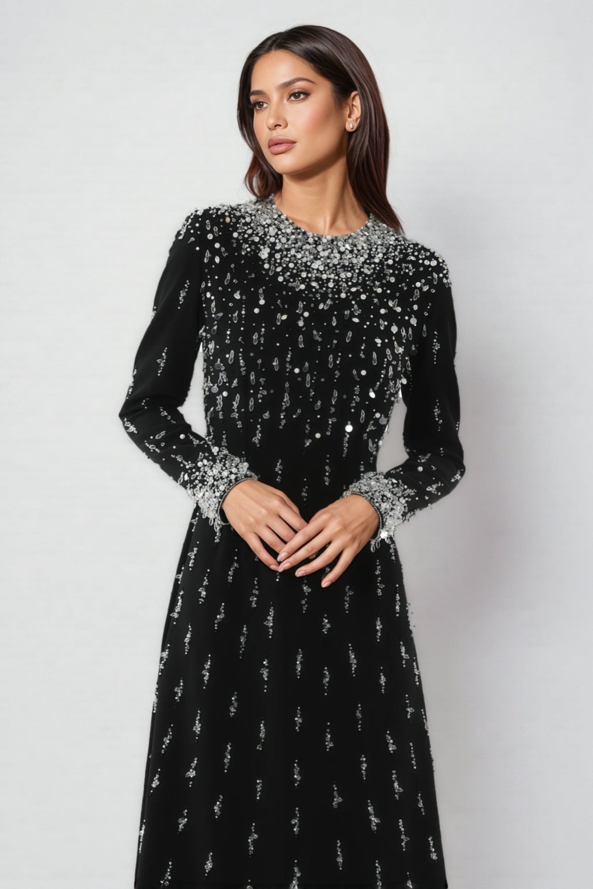Jarety Long Sleeve Beaded Maxi Dress - View 2