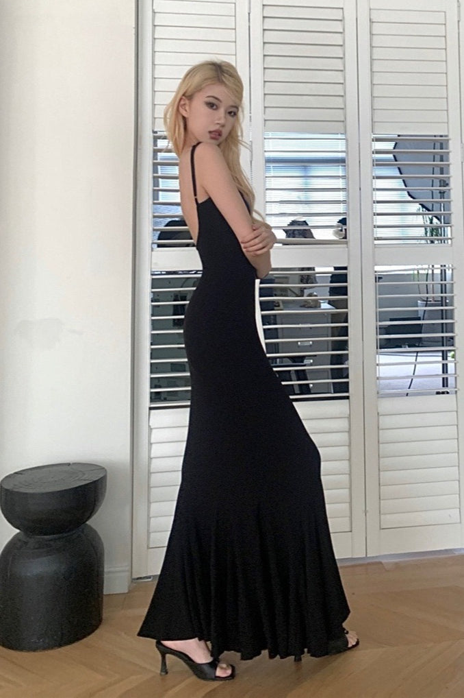 Backless Spaghetti Strap Ruffle Fishtail Mermaid Maxi Dress - View 9