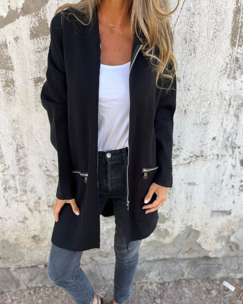 Hooded Zip Front Longline Pocket Cardigan 3