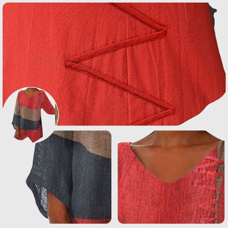 Colorblock V-Neck Long Sleeve Asymmetric Tunic Top 4