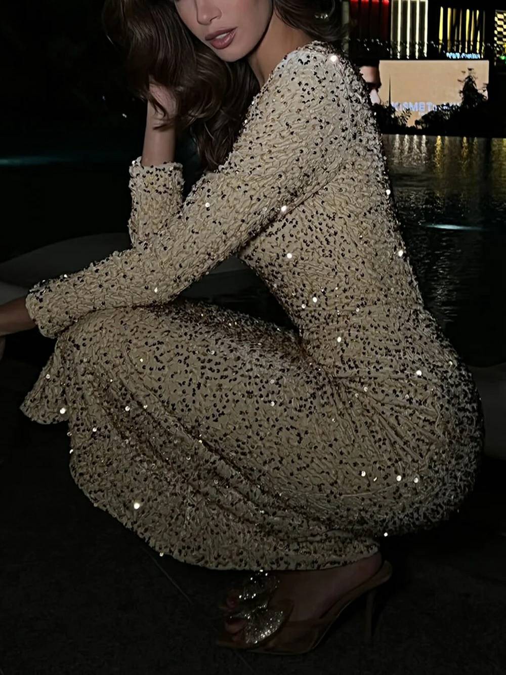 Sequin Long Sleeve Maxi Dress - View 2