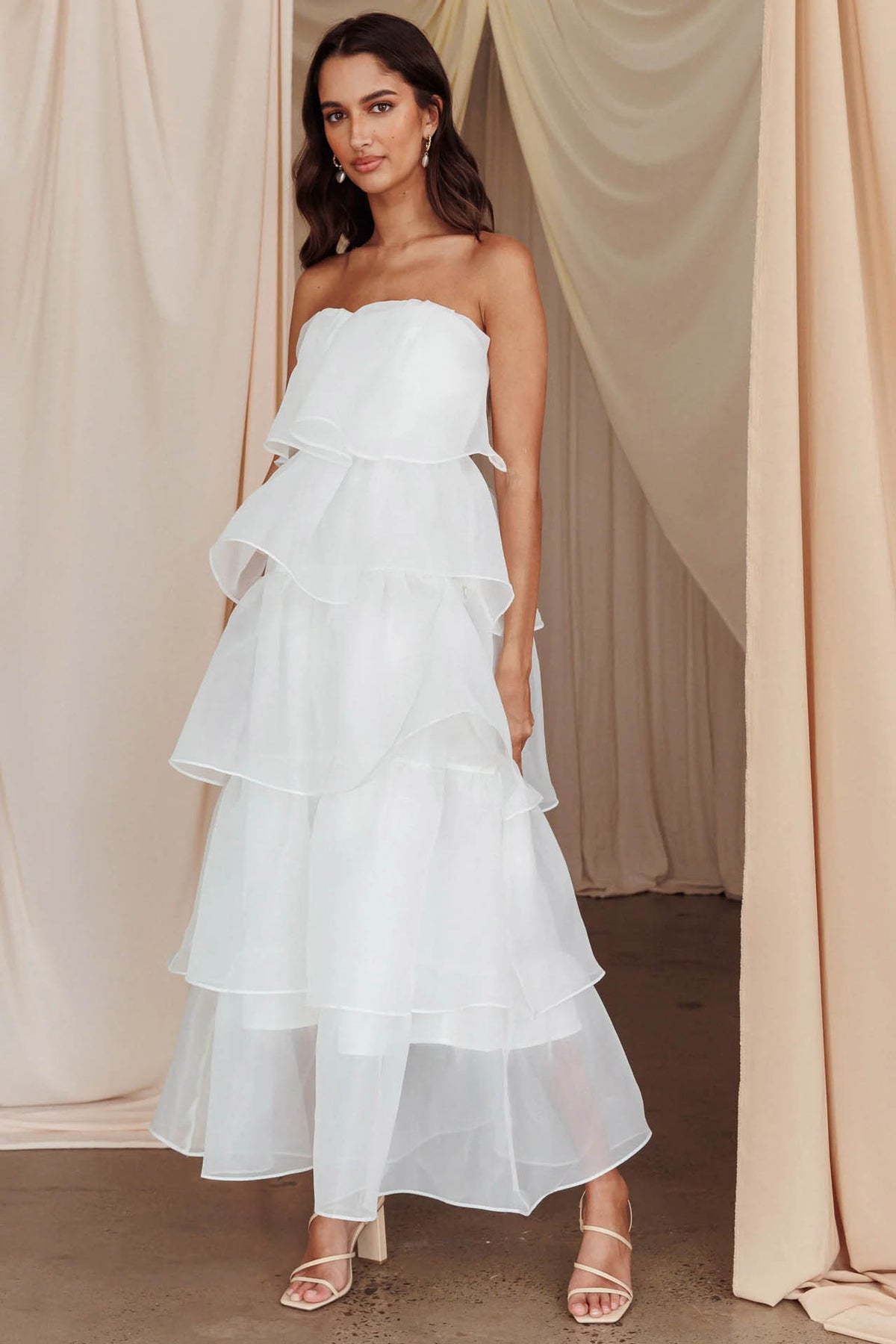 Strapless Backless Tiered Ruffle Organza Maxi Dress - View 8