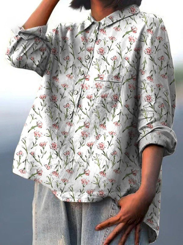 Floral Print Button Front Collared Shirt 2