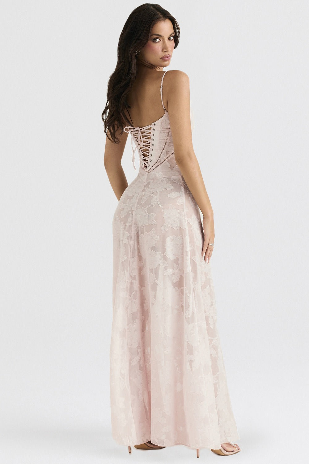 Lace Spaghetti Strap Corset Flowy Maxi Dress - View 6