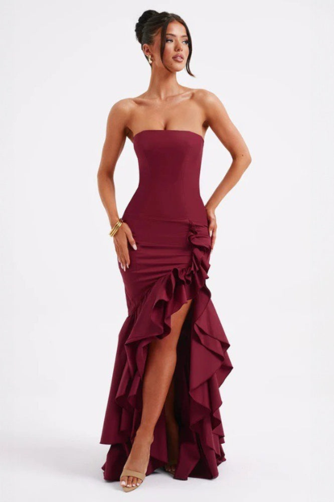 Strapless Corset Ruffle Mermaid High Low Maxi Dress - View 7