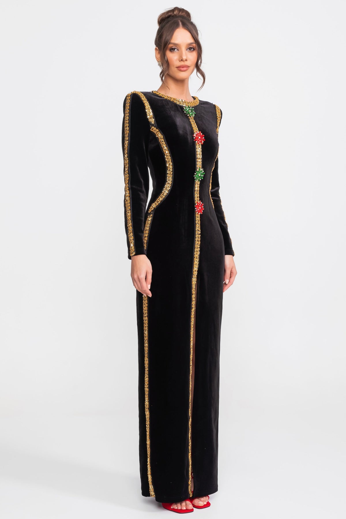 Velvet Maxi Dress - Black - View 4