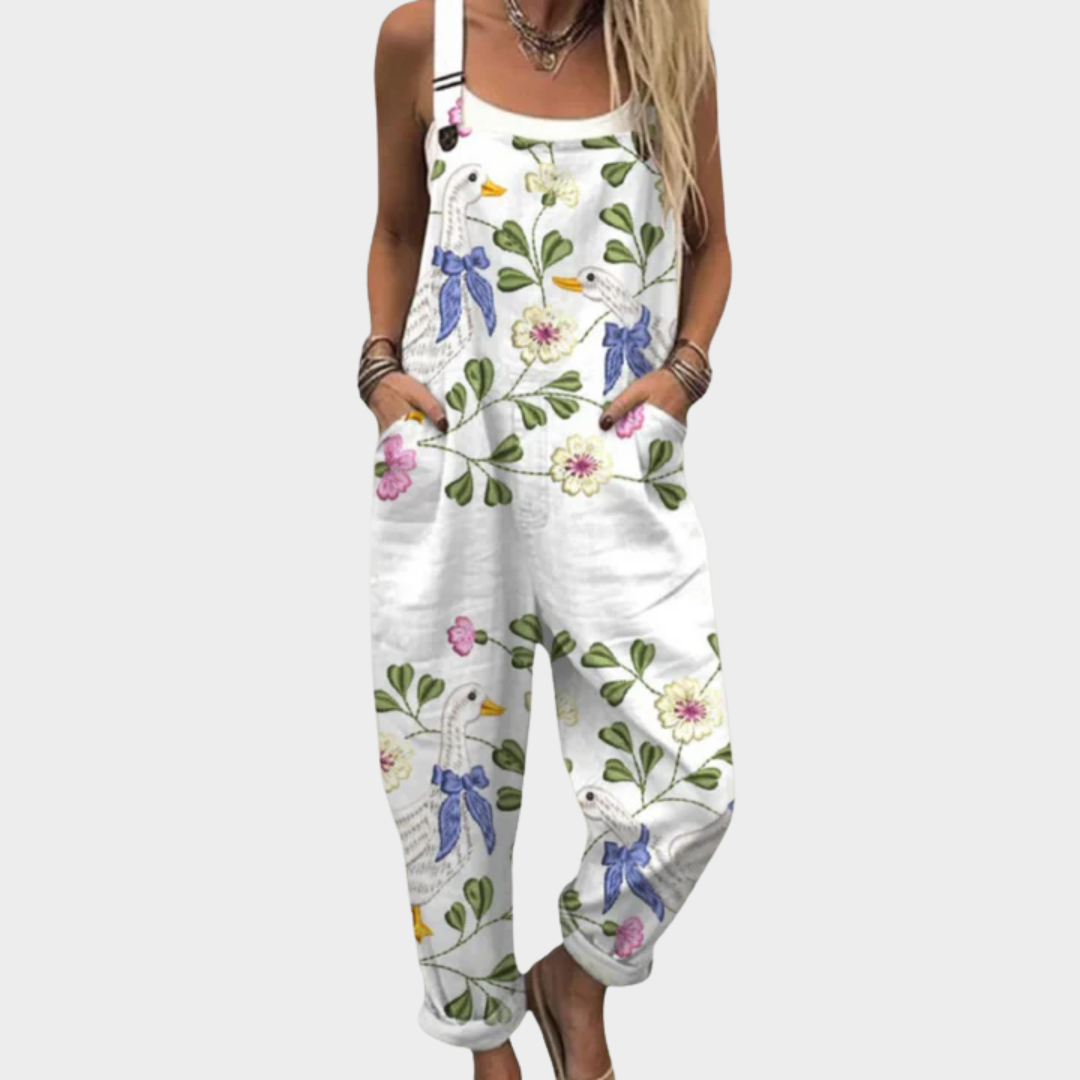 Goose Floral Print Sleeveless Overall Jumpsuit