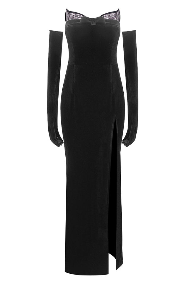 Strapless Embellished Maxi Velvet Dress - View 21