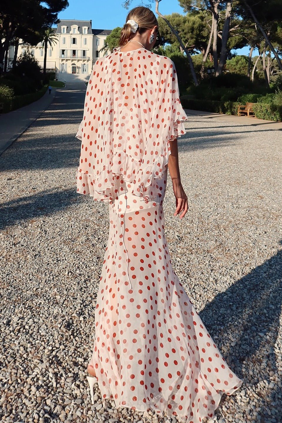 Polka Dot V-Neck Sheer Maxi Dress - View 4