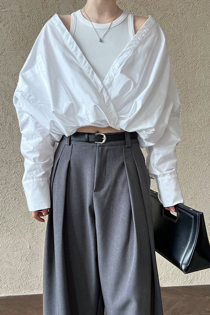 Off Shoulder Structured Peplum Mock Two Piece Blouse