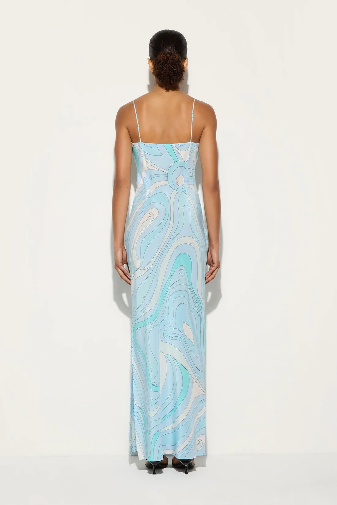 Spaghetti Strap Deep V-Neck Abstract Print Satin Slip Maxi Dress - View 5