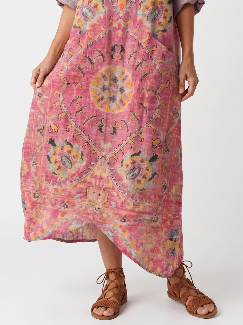 Medallion Print V-Neck Roll Sleeve Kaftan Maxi Dress 3