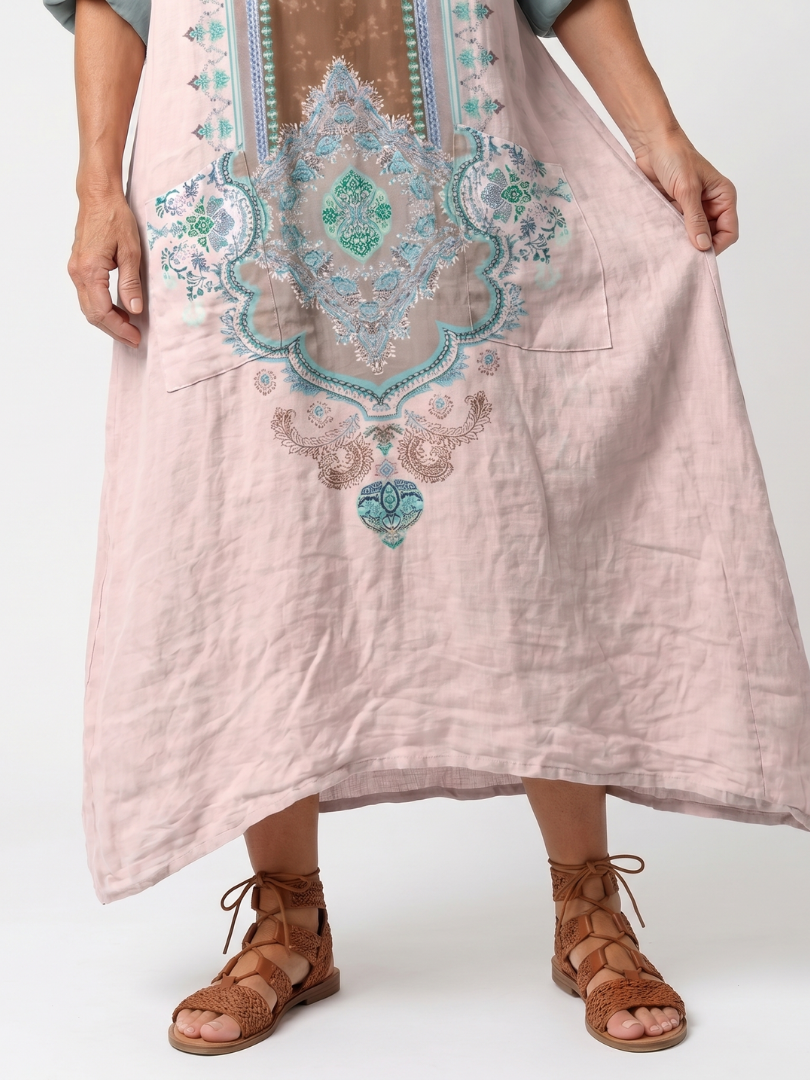 Medallion Print V-Neck Pocket Maxi Kaftan Dress 2