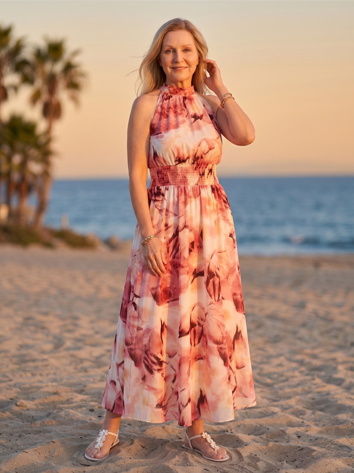 Tie Dye Halter Neck Smocked Waist Maxi Dress 3