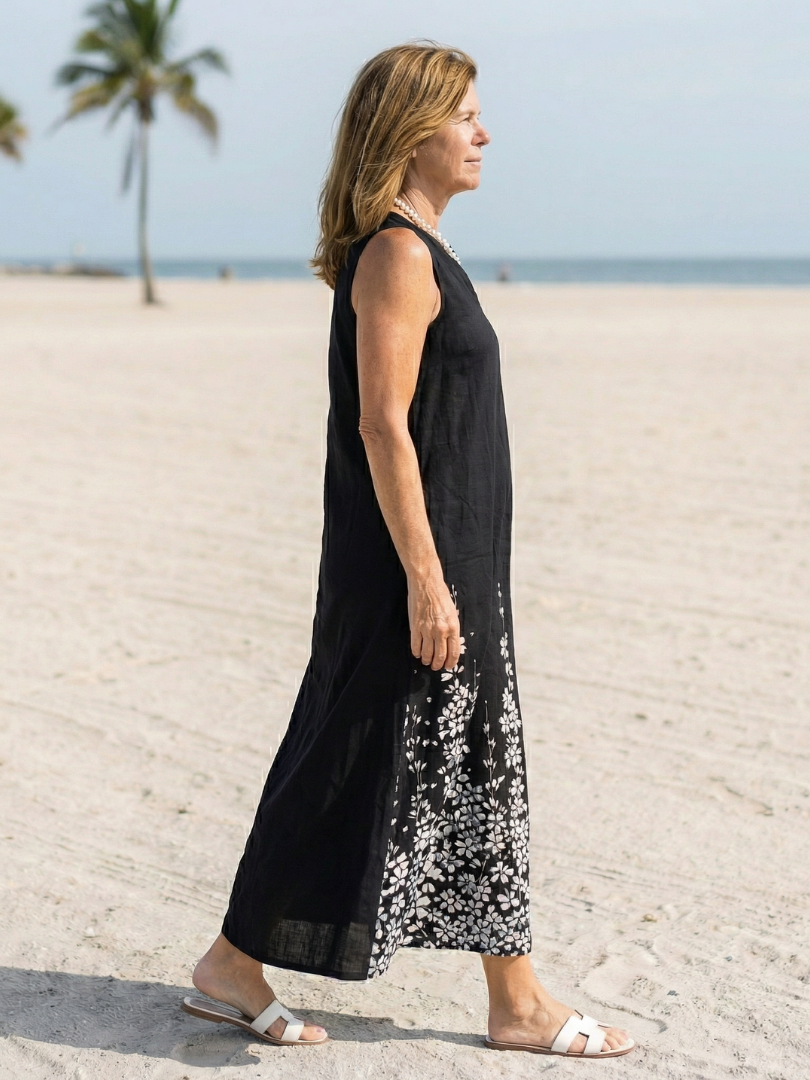 Split Neck Sleeveless Floral Hem Maxi Dress 2