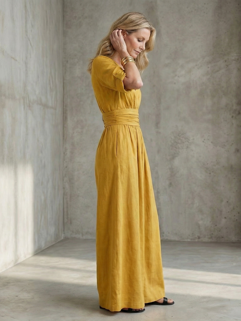 V-Neck Wrap Front Half Sleeve Wide Leg Jumpsuit 2