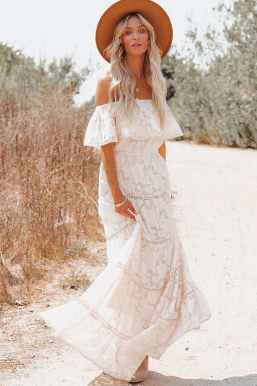 Absolutely Stunning White Lace Embroidered Maxi Dress - View 3