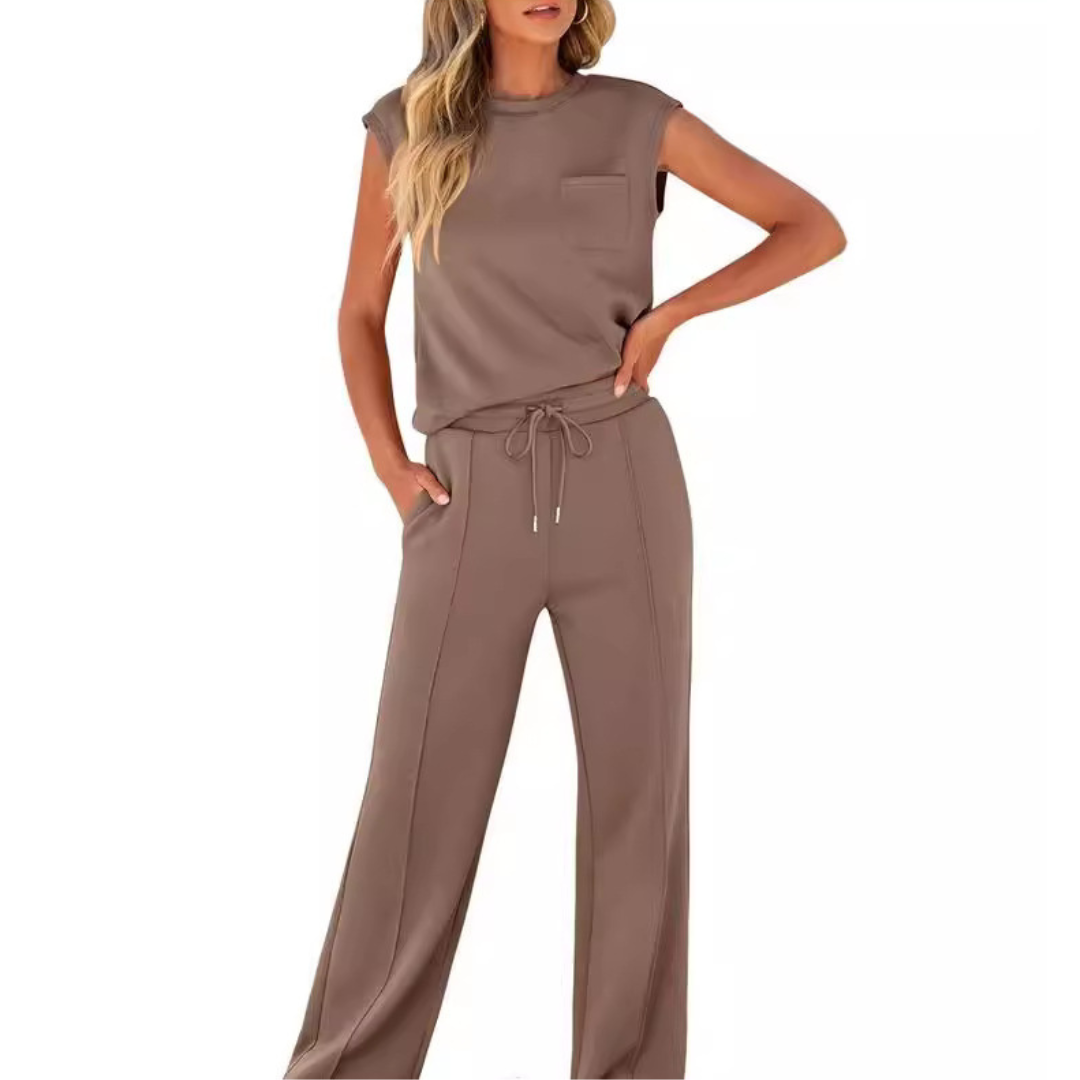 Cap Sleeve Top and Wide Leg Pants Two Piece Set 2