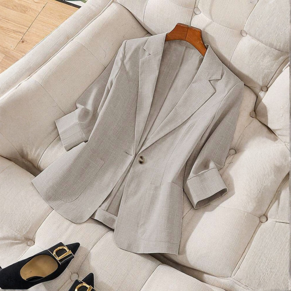 Notch Lapel Single Button Long Sleeve Blazer