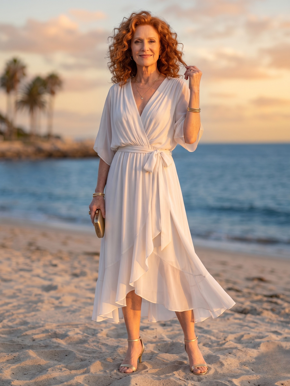 V-Neck Half Sleeve Belted Wrap High Low Midi Dress 2