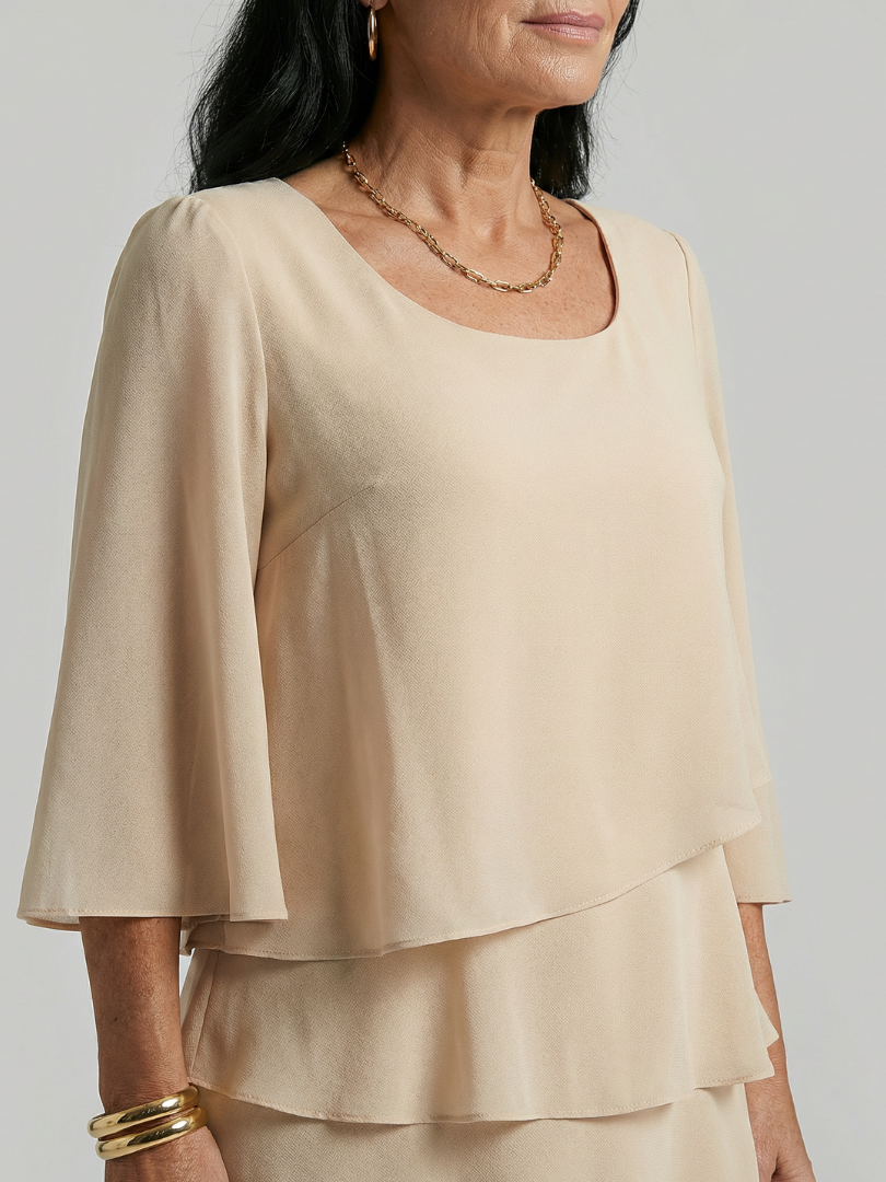 Layered Tier Bell Sleeve Knee Length Dress 3