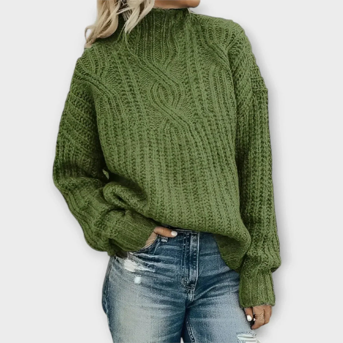 Mock Neck Long Sleeve Textured Knit Sweater 2