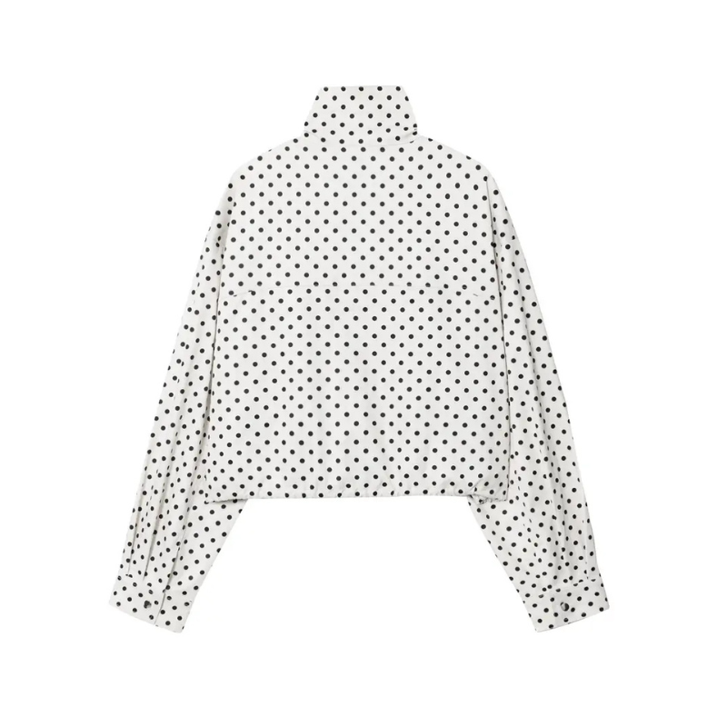 Polka Dot High Neck Long Sleeve Faux Leather Shirt Jacket 2
