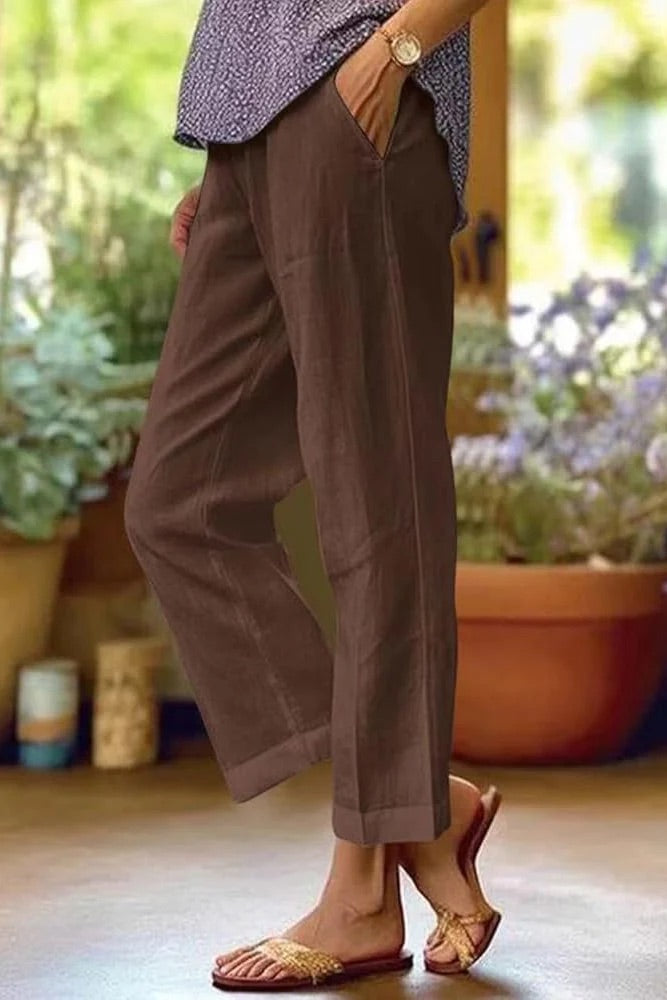 High Waist Tapered Cropped Linen Look Pants 2