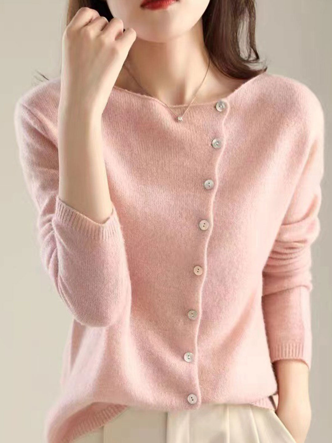 Fold Over Collar Button Front Knit Cardigan 3
