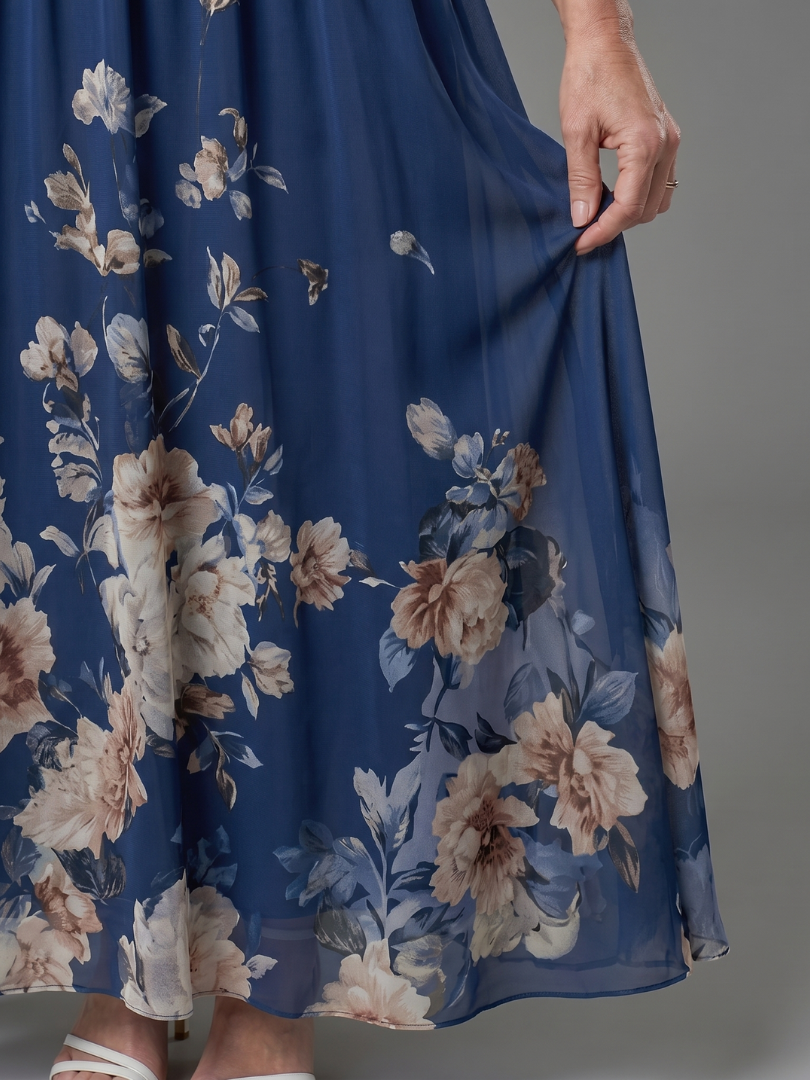 Floral Hem V-Neck Sleeveless Chiffon Maxi Dress 4