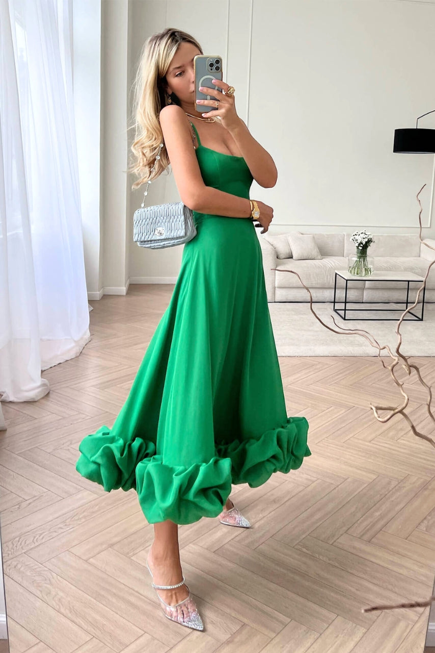 Spaghetti Strap Ruffle Hem Fit and Flare Midi Dress 5