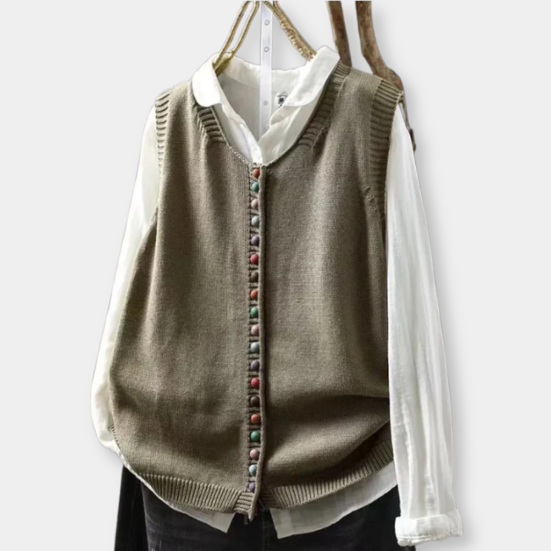 Round Neck Button Front Knit Sweater Vest 6