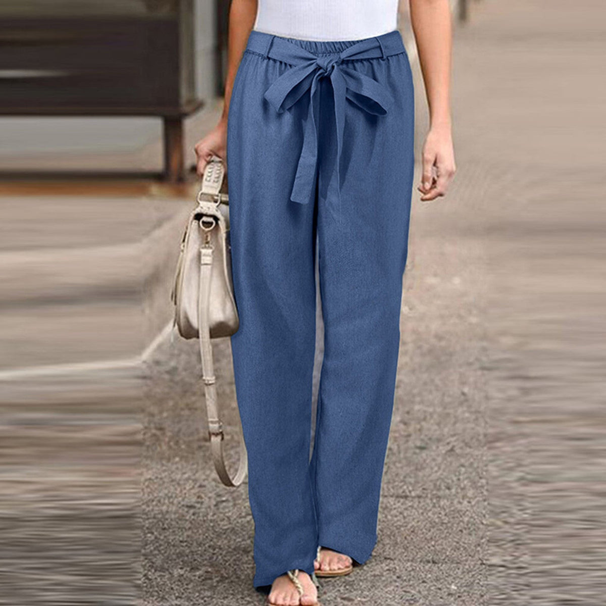 High Waist Tie Belt Wide Leg Pants 4