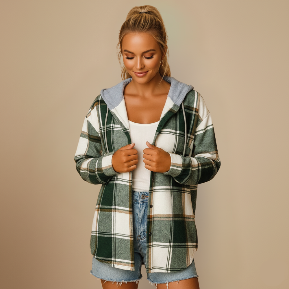 Plaid Sherpa Hooded Button Front Shacket 9