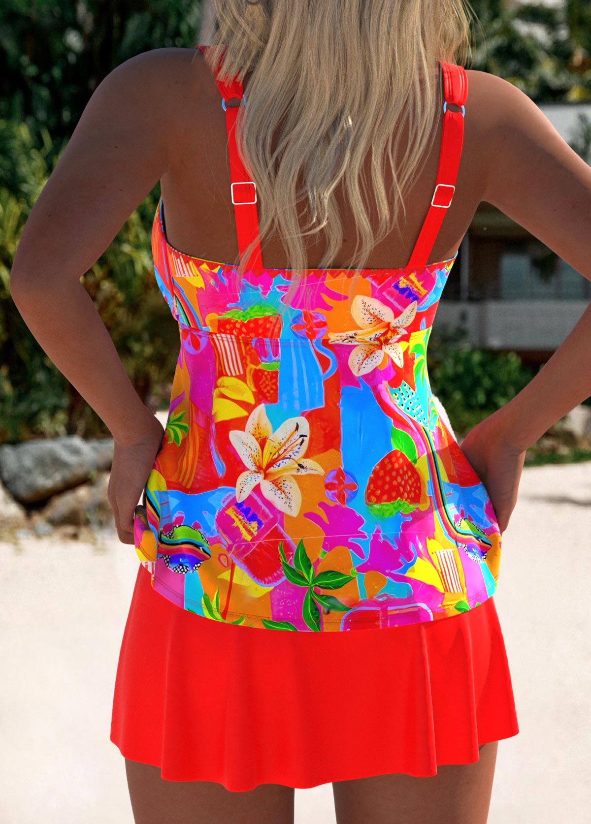 Floral Print Scoop Neck Tankini Swim Dress 2